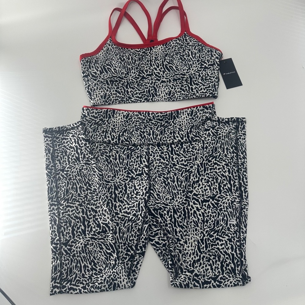 Fabletics 2-Piece Activewear Set - Leopard Print & Red Accents